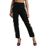 Dolce & Gabbana Black Floral Applique High Waist Tapered Pants PAN74947-40