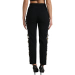 Dolce & Gabbana Black Floral Applique High Waist Tapered Pants PAN74947-40