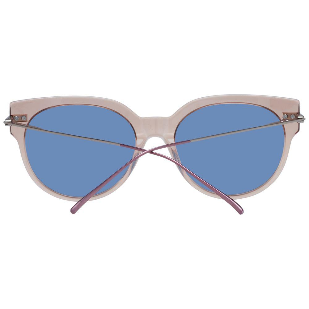 Scotch & Soda women's brown acetate sunglasses with blue full-rim round lenses, 100% UVA & UVB protection, and branded case included.