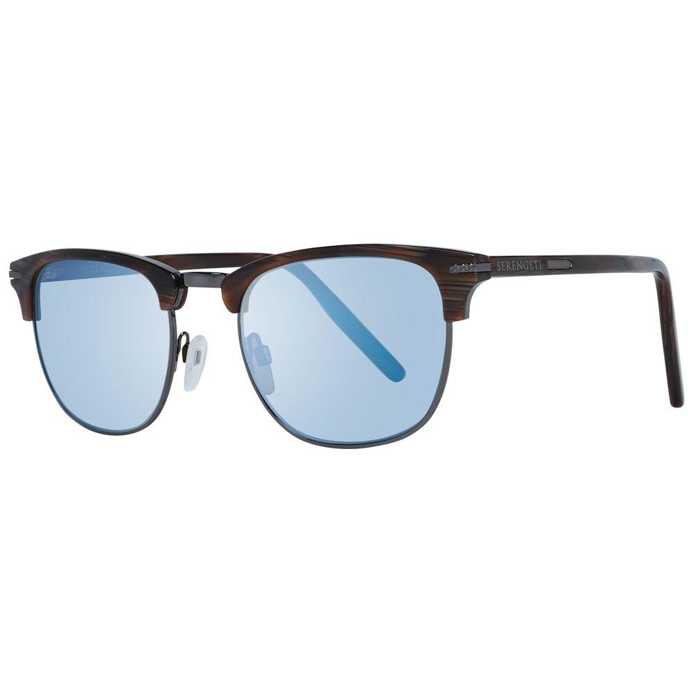 Serengeti brown unisex sunglasses with blue mirrored polarized lenses and full-rim rectangle acetate-metal frame, 100% UVA & UVB protection.
