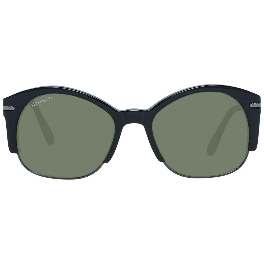 Serengeti Black Unisex Sunglasses with green polarized lenses and full-rim acetate frame, offering 100% UVA/UVB protection in round style.