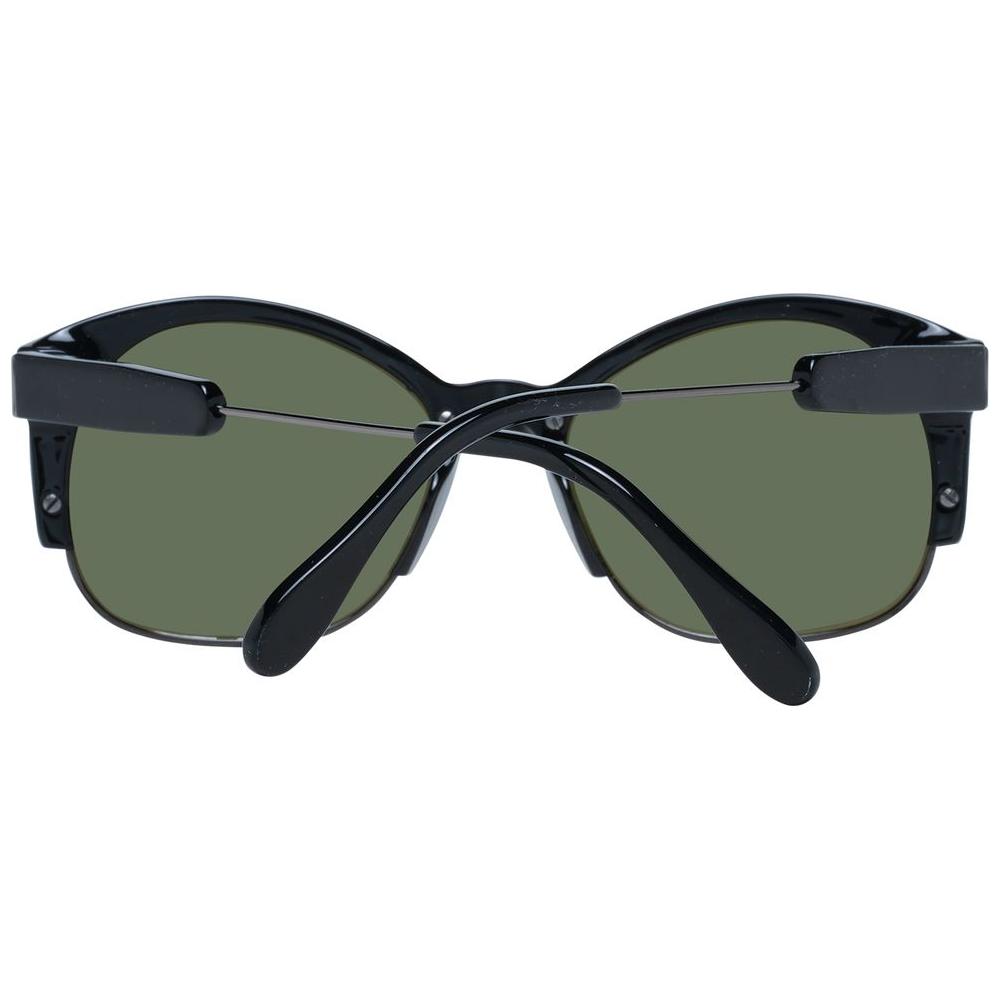 Serengeti Black Unisex Sunglasses with green polarized lenses, full-rim round style, acetate and metal frame, 100% UVA & UVB protection.