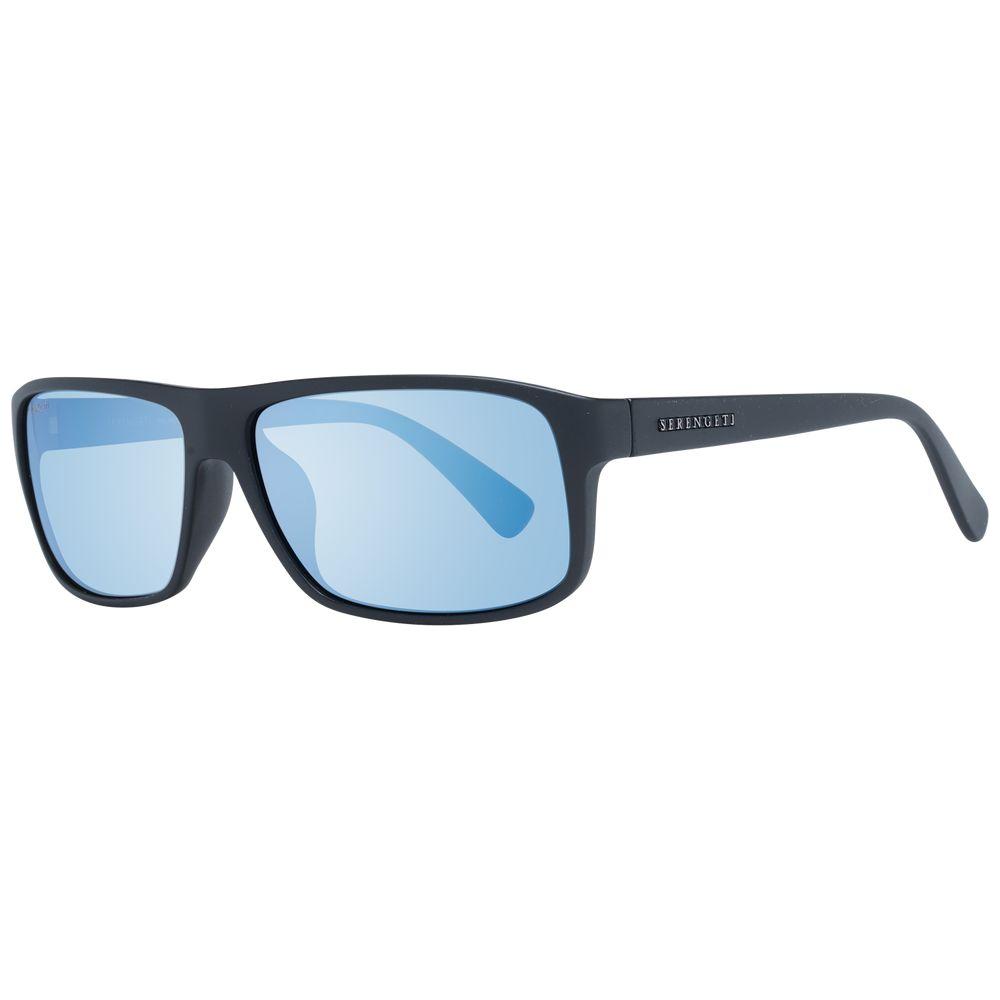 Serengeti black unisex sunglasses with trapezium full-rim design, green polarized lenses, and 100% UVA & UVB protection.