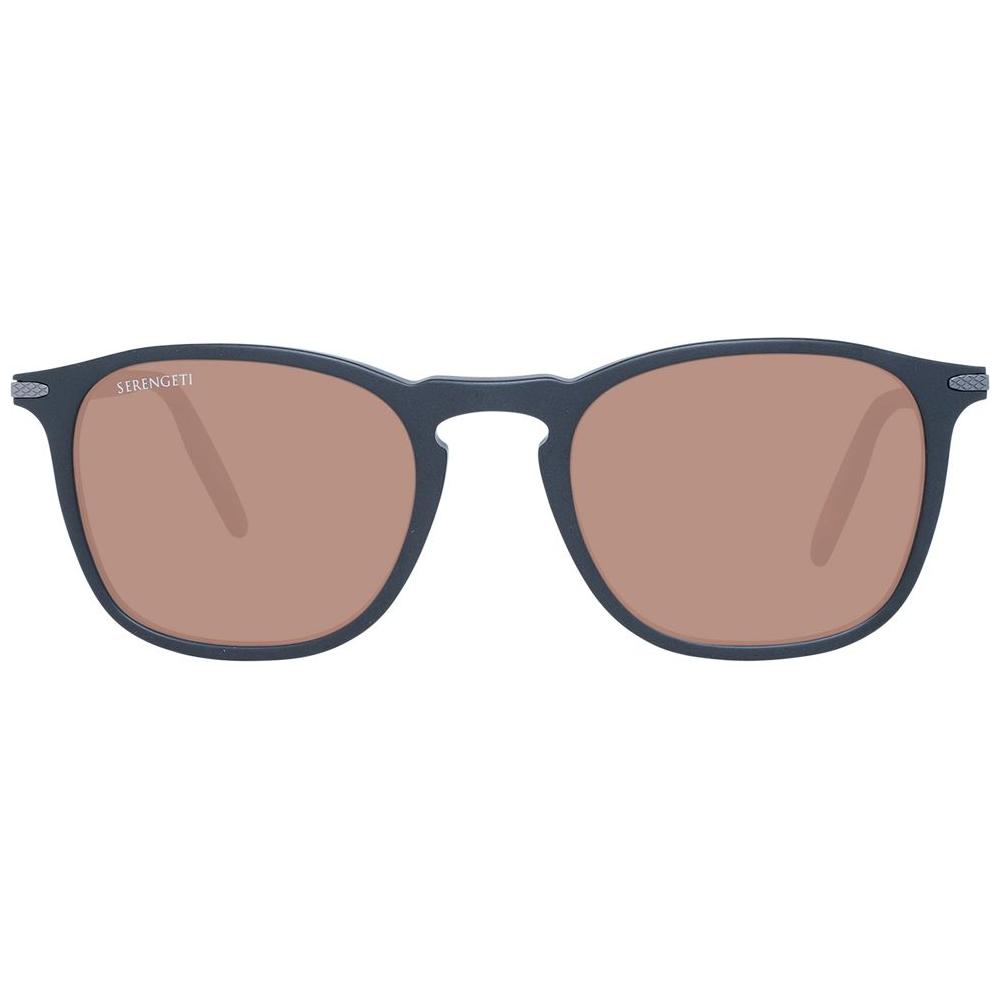 Serengeti black unisex sunglasses with brown polarized and photochromatic lenses, square full-rim acetate frame, 100% UVA & UVB protection.