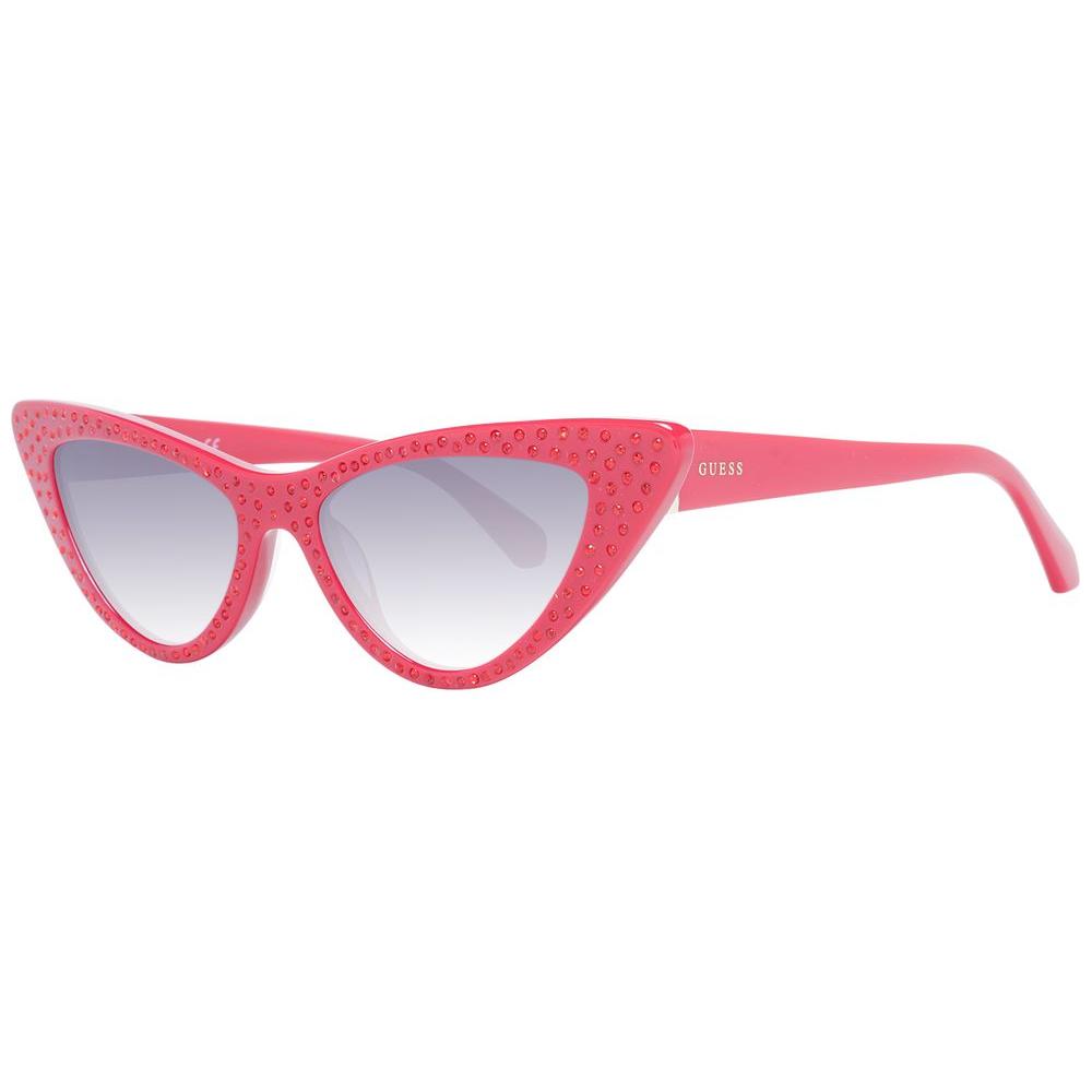 Guess red cat eye women's sunglasses with plastic frames and gradient grey lenses, 100% UVA & UVB protection.