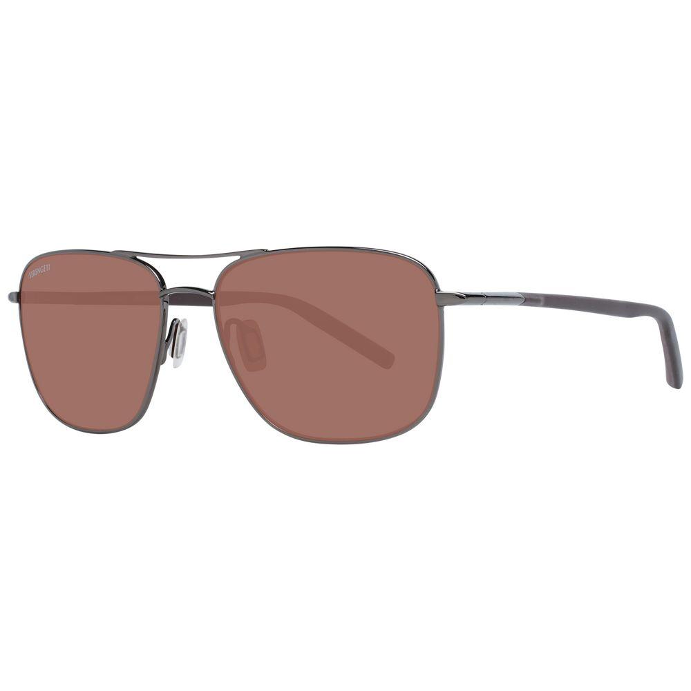 Serengeti Gray Men Aviator Sunglasses with Gunmetal Full-Rim Metal Frame, Brown Polarized Plastic Lenses, 100% UVA & UVB Protection.