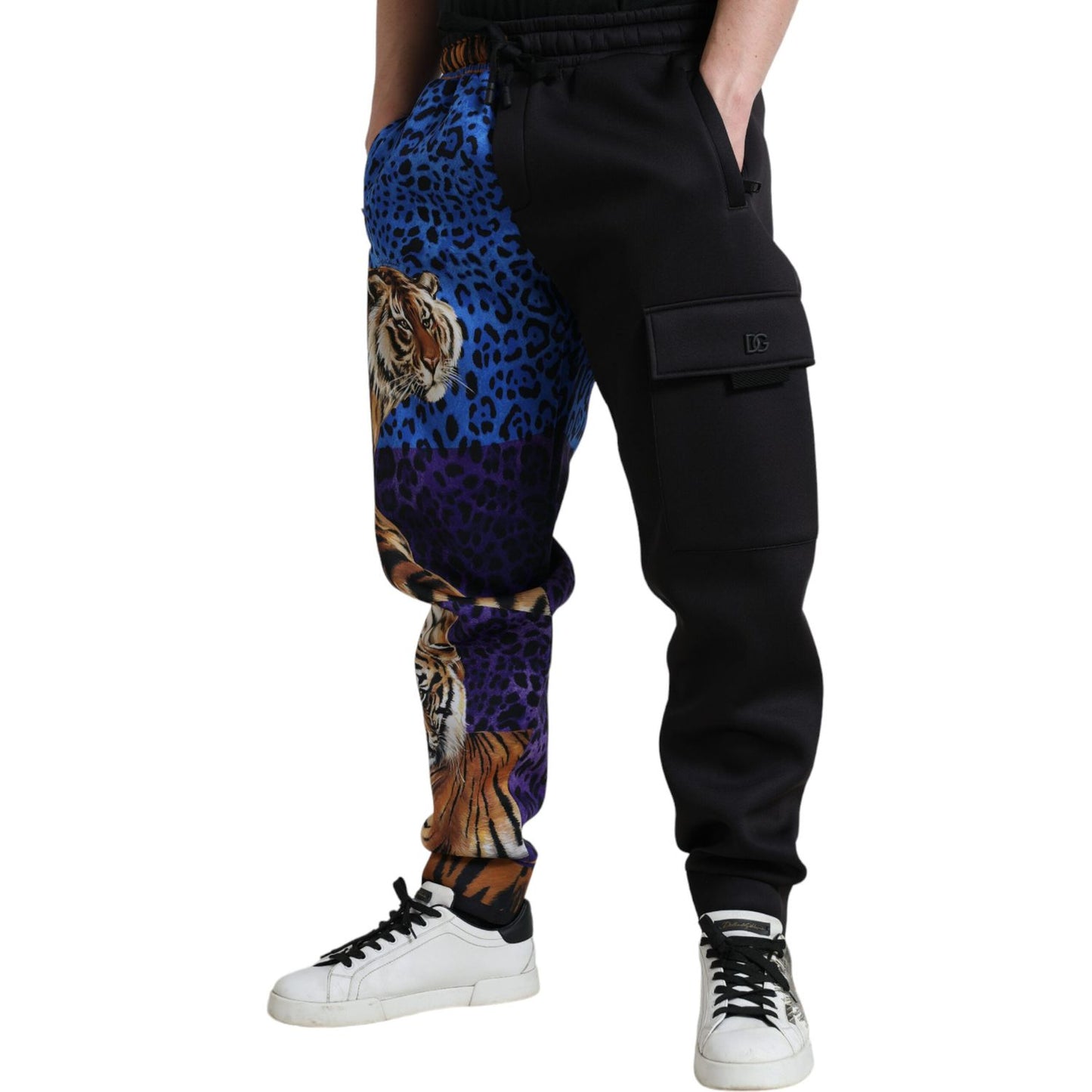 Dolce & Gabbana Black Tiger Print Cargo Jogger Pants PAN75044-42