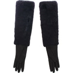 Dolce & Gabbana Black Beaver Fur Lambskin Leather Elbow Gloves MOM11432-1