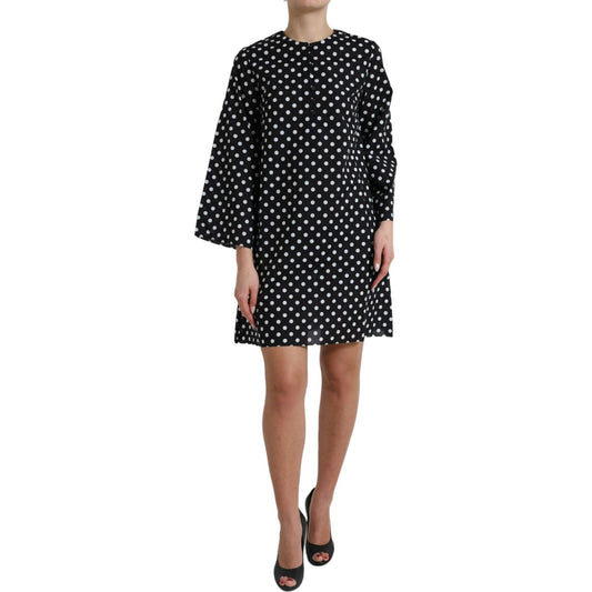 Dolce & Gabbana Black White Polka Dot Nylon Shift Mini Dress