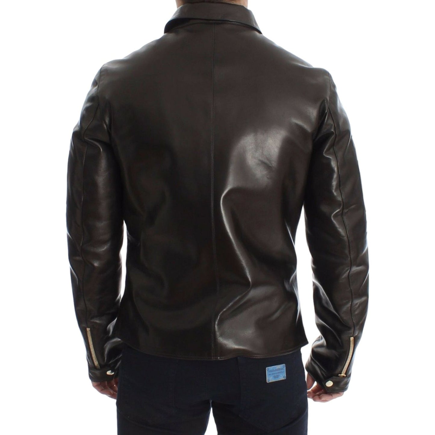 Dolce & Gabbana Elegant Brown Gold-Detailed Leather Jacket Dolce & Gabbana Dark Slate Gray