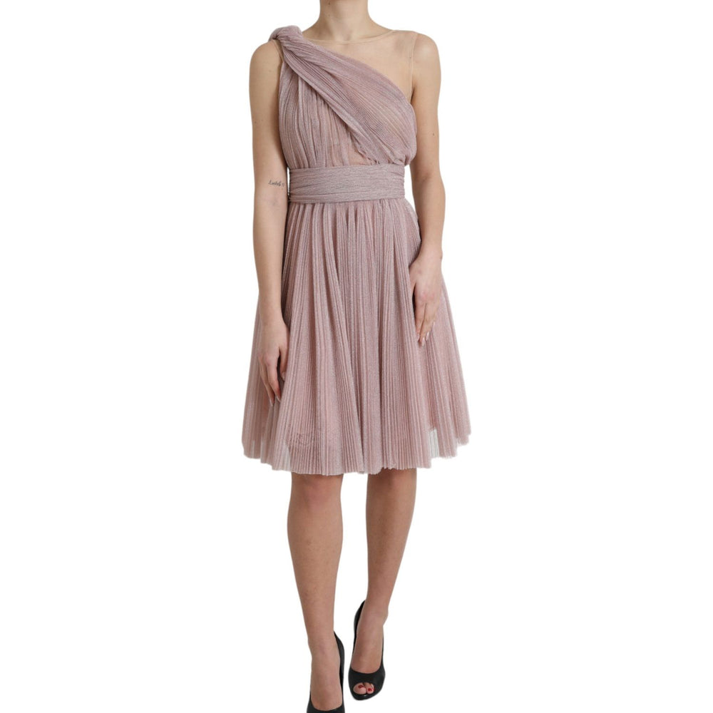 Dolce & Gabbana Pink One Shoulder Pleated Lame Tulle Dress DR281042-40