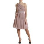 Dolce & Gabbana Pink One Shoulder Pleated Lame Tulle Dress DR281042-40