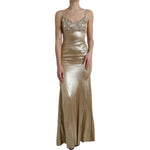 Dolce & Gabbana Metallic Gold Crystal Embellished Gown Dress DR281085-40