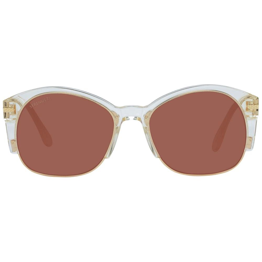 Front view of Serengeti Gold Unisex Sunglasses with gold acetate and metal frame, polarized brown lenses, full-rim round style.