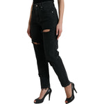 Dolce & Gabbana Black Cotton High Waist Tattered Denim Jeans PAN74988-40