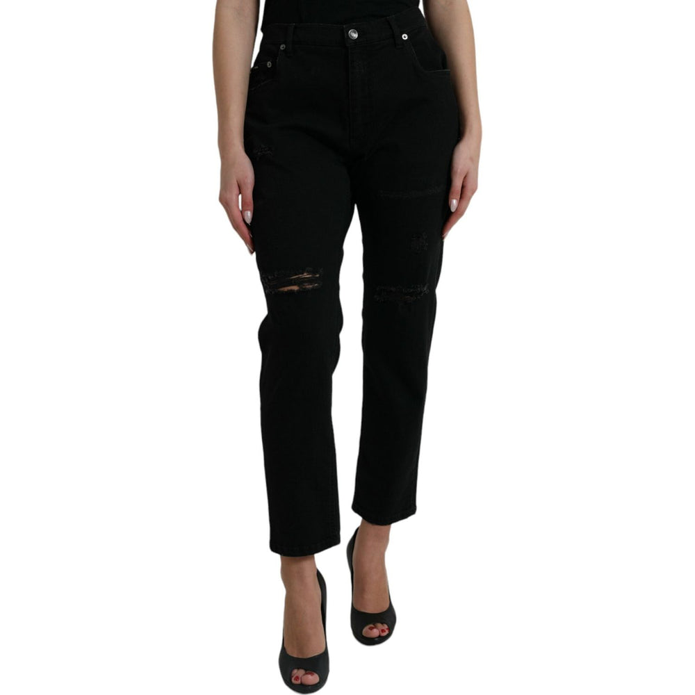 Dolce & Gabbana Black Cotton High Waist Tattered Denim Jeans PAN75000-40