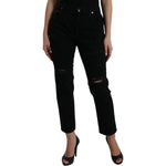 Dolce & Gabbana Black Cotton High Waist Tattered Denim Jeans PAN75000-40