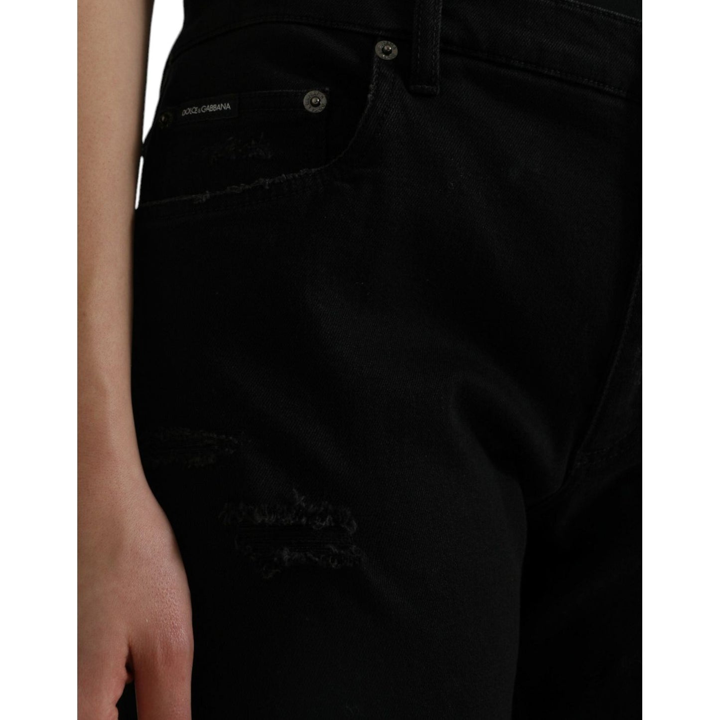 Dolce & Gabbana Black Cotton High Waist Tattered Denim Jeans PAN75000-40