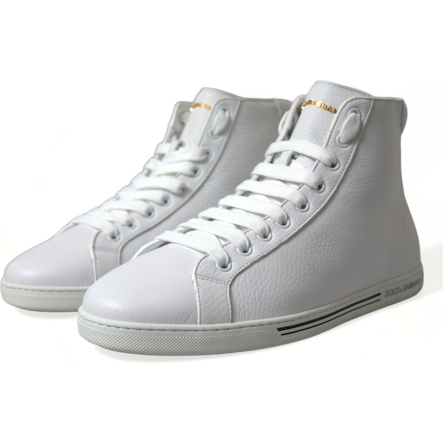 Dolce & Gabbana Elegant White Leather High Top Sneakers Dolce & Gabbana Gray