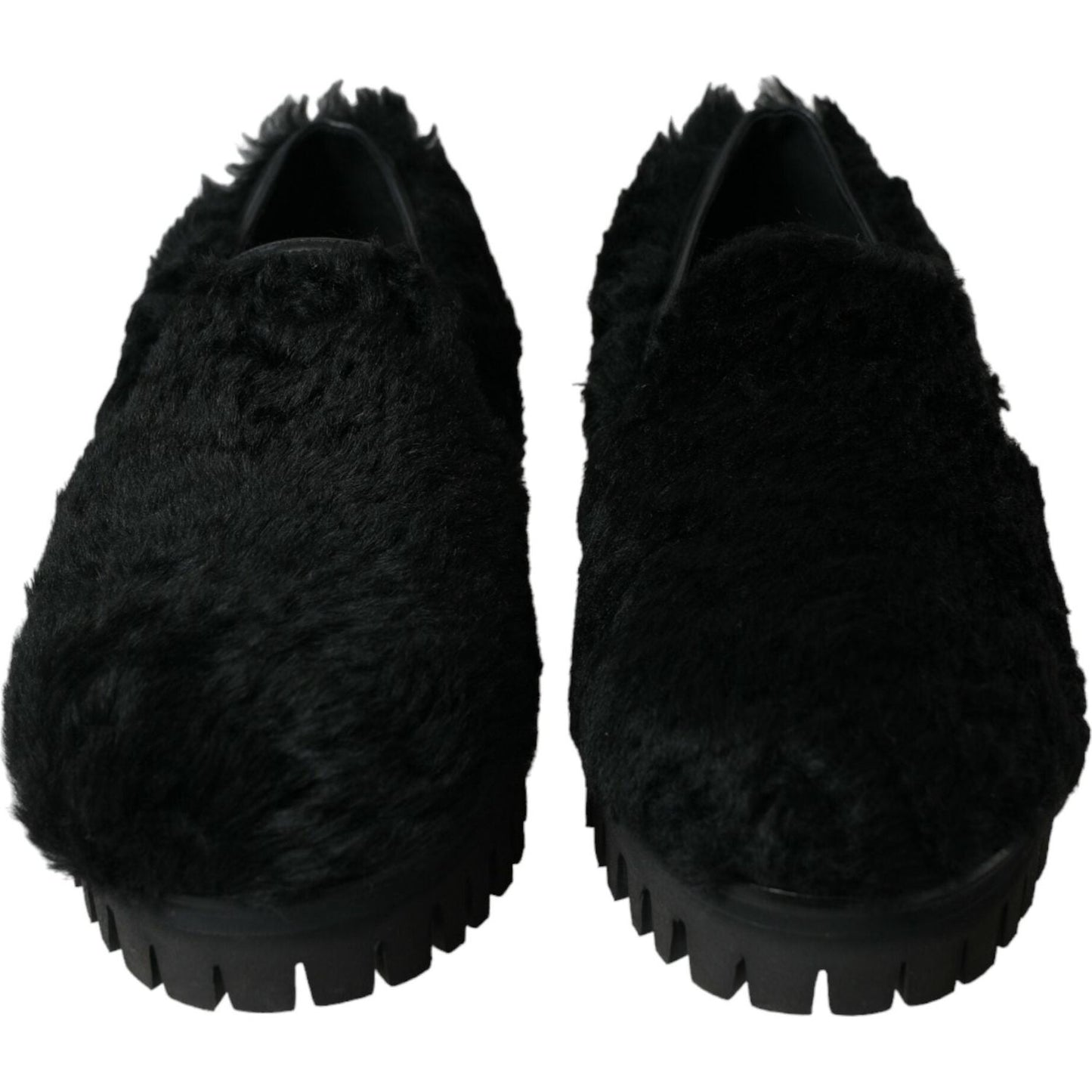 Dolce & Gabbana Elegant Black Fur Slip On Loafers for Men Dolce & Gabbana Black