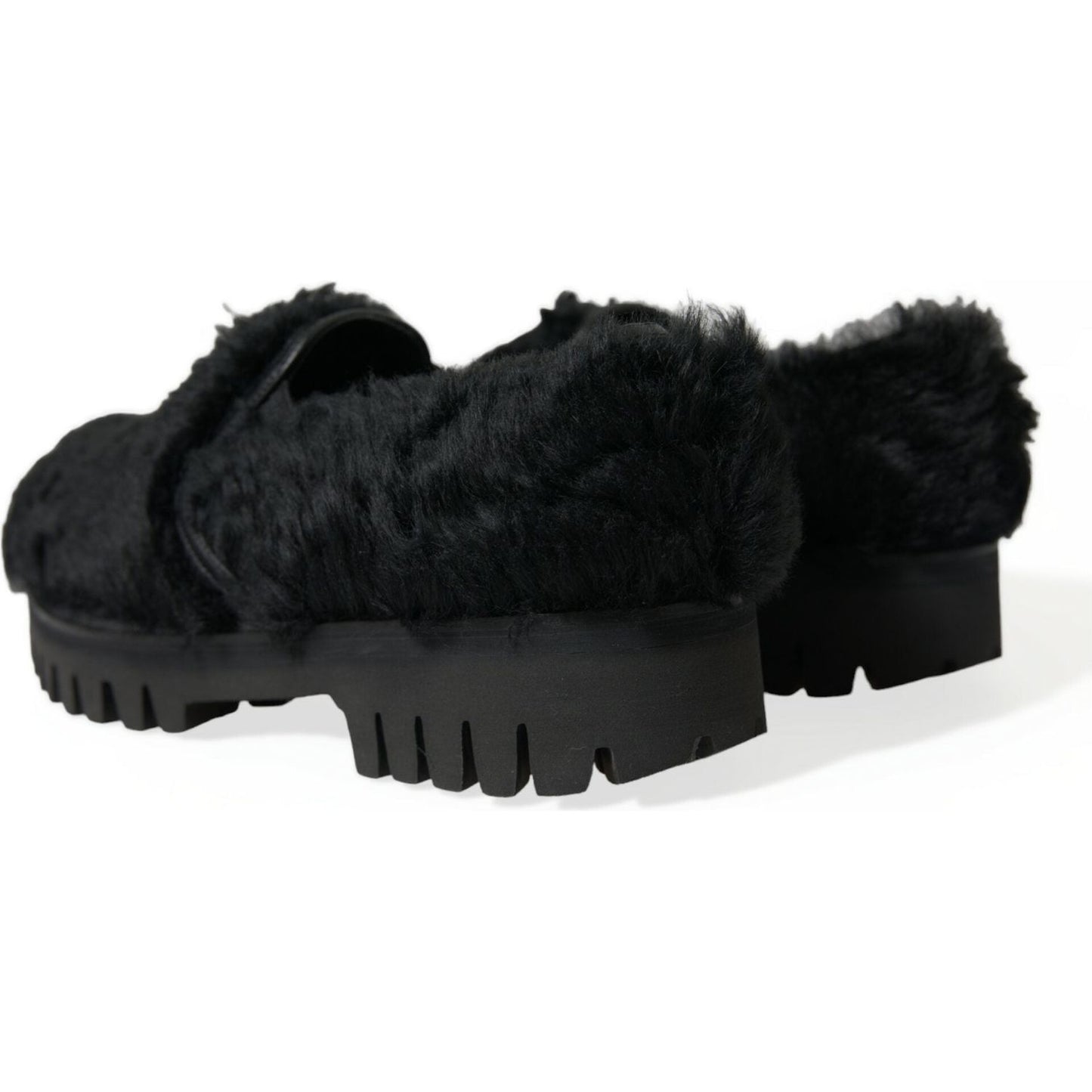 Dolce & Gabbana Elegant Black Fur Slip On Loafers for Men Dolce & Gabbana Black