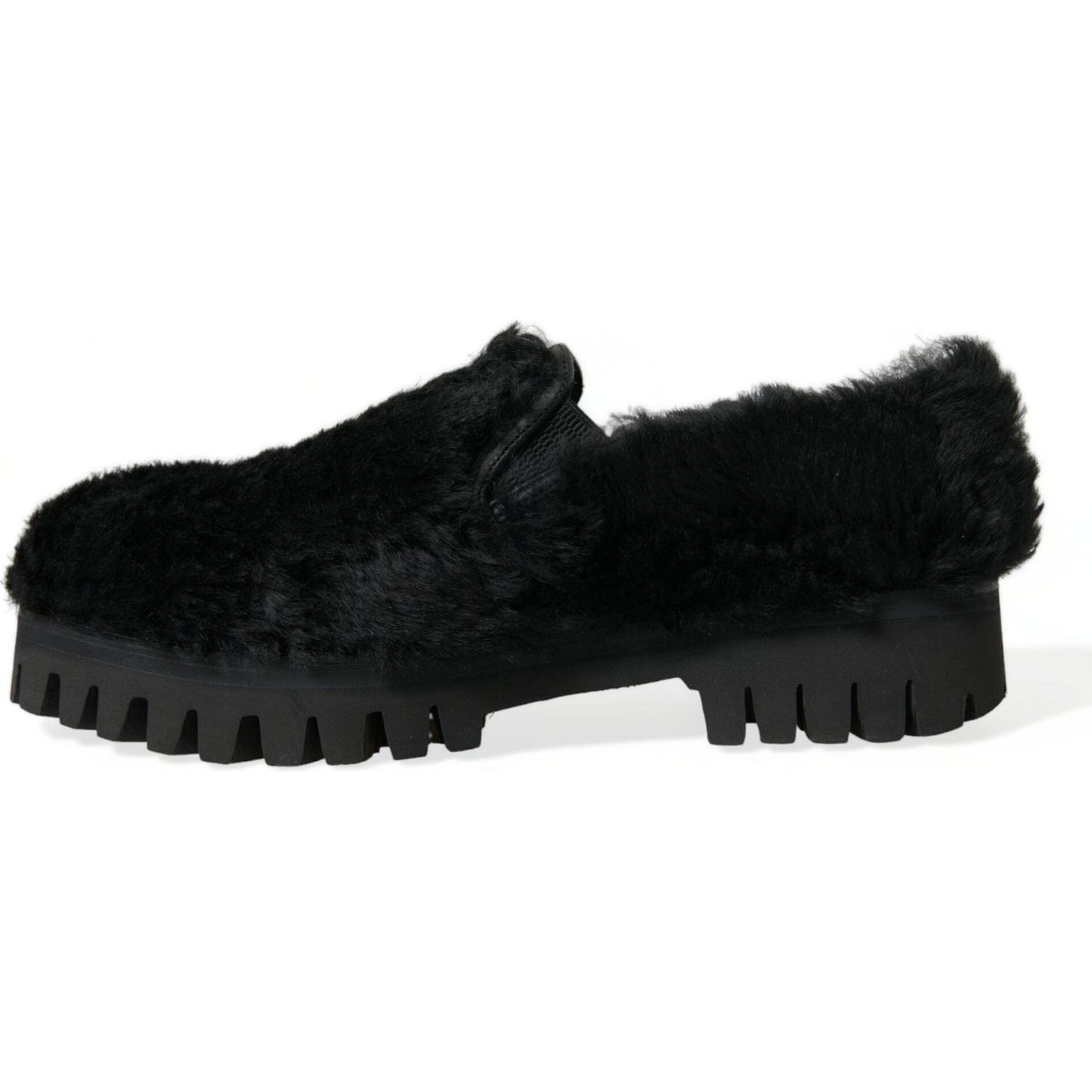 Dolce & Gabbana Elegant Black Fur Slip On Loafers for Men Dolce & Gabbana Black