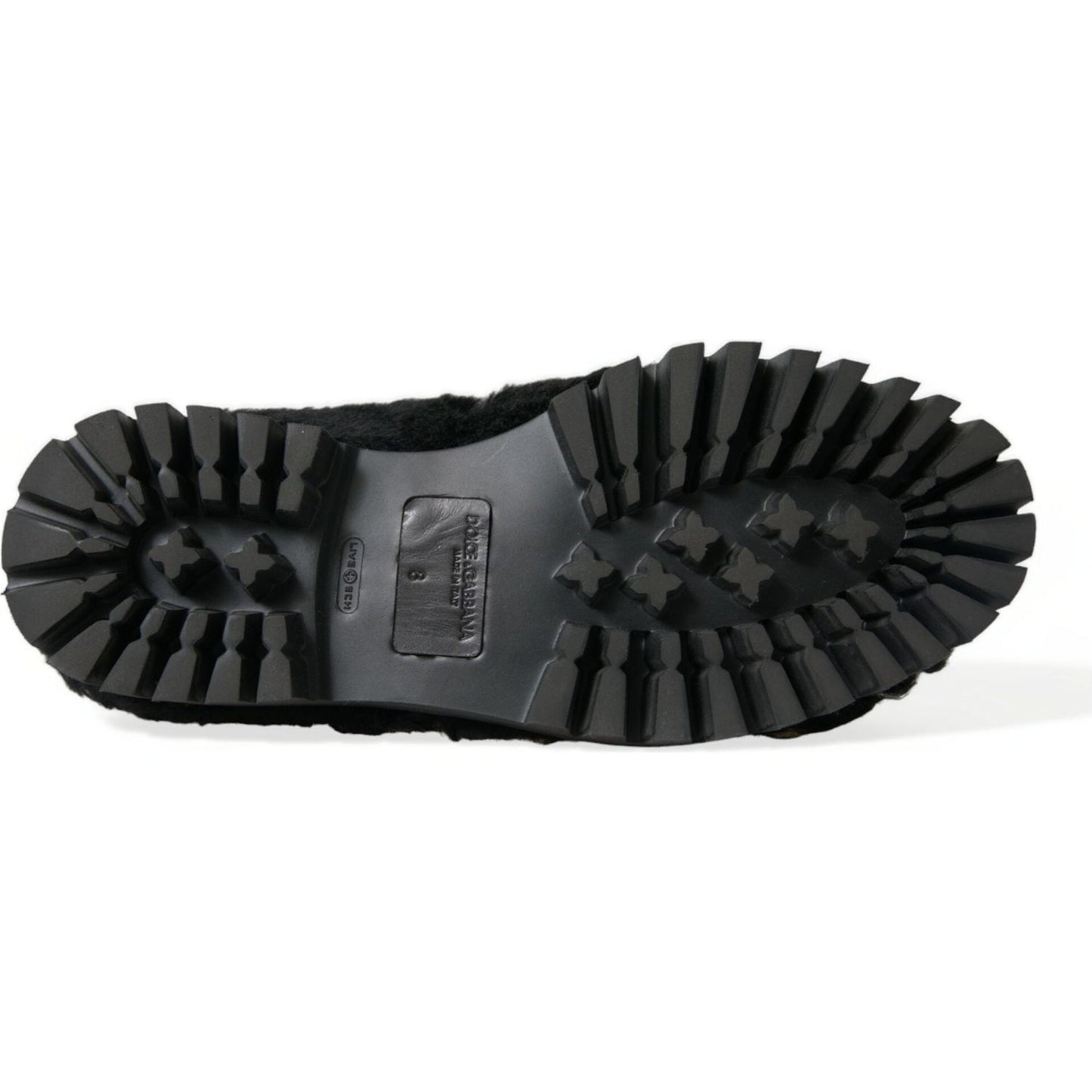 Dolce & Gabbana Black Fur Leather Slippers Dress Shoes