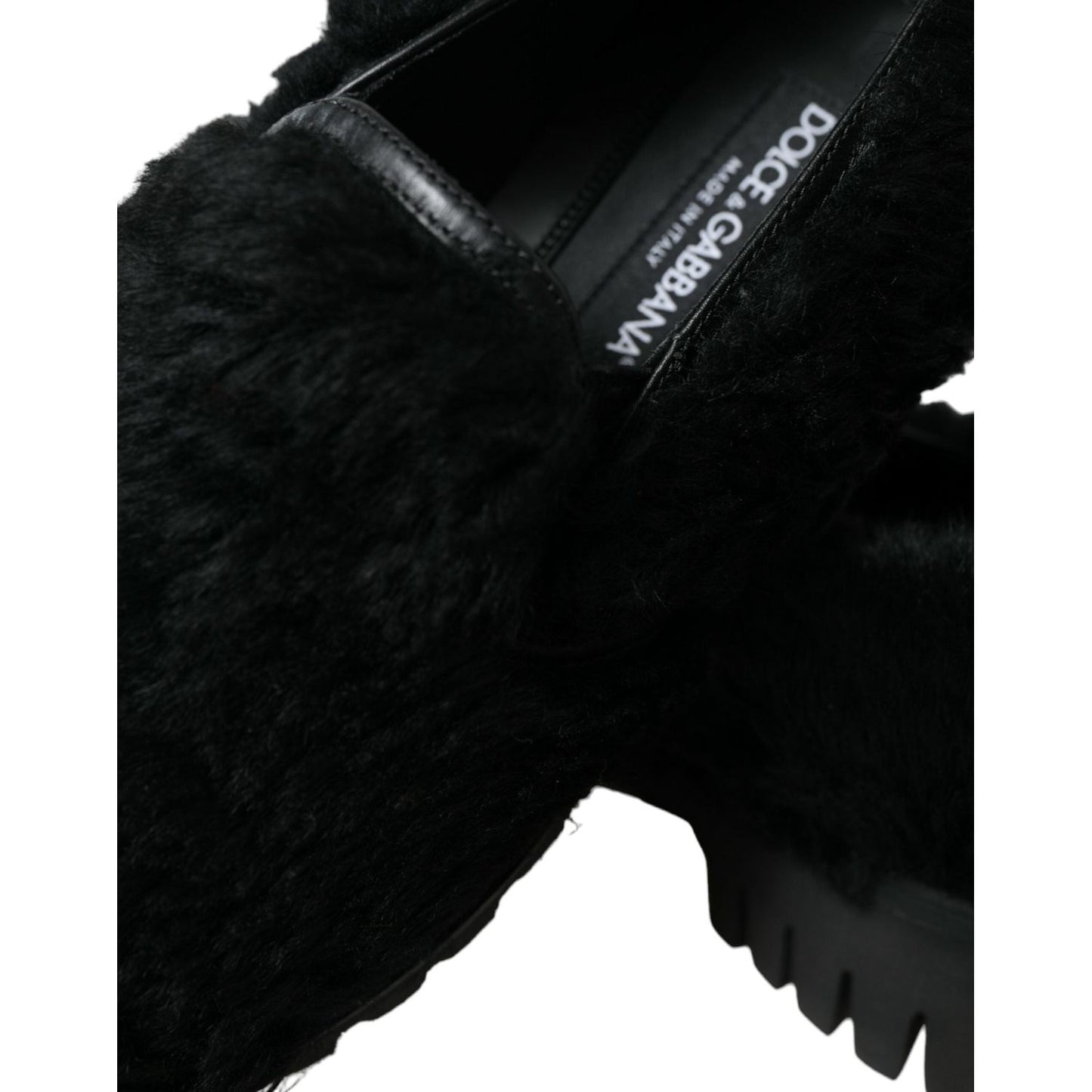 Dolce & Gabbana Elegant Black Fur Slip On Loafers for Men Dolce & Gabbana Black