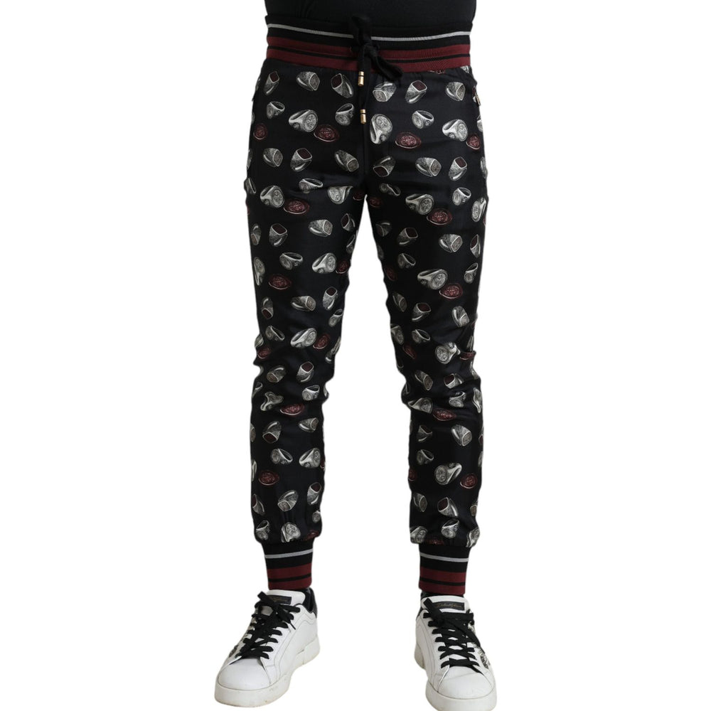Dolce & Gabbana Black Ring Silk Jogging Trousers Pants PAN74869-46