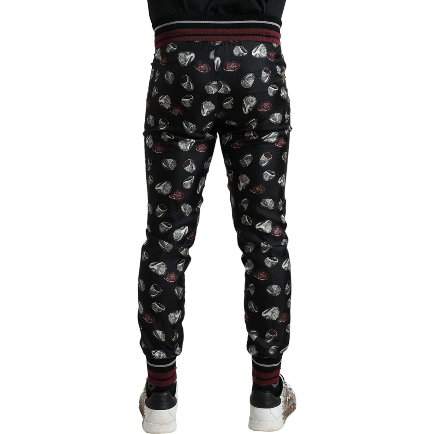 Dolce & Gabbana Black Ring Silk Jogging Trousers Pants PAN74869-46