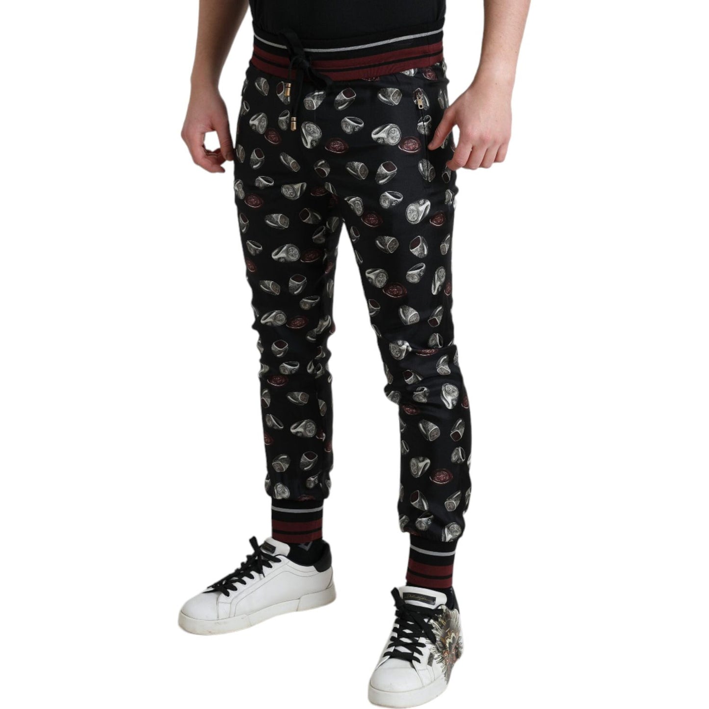 Dolce & Gabbana Black Ring Silk Jogging Trousers Pants PAN74869-46