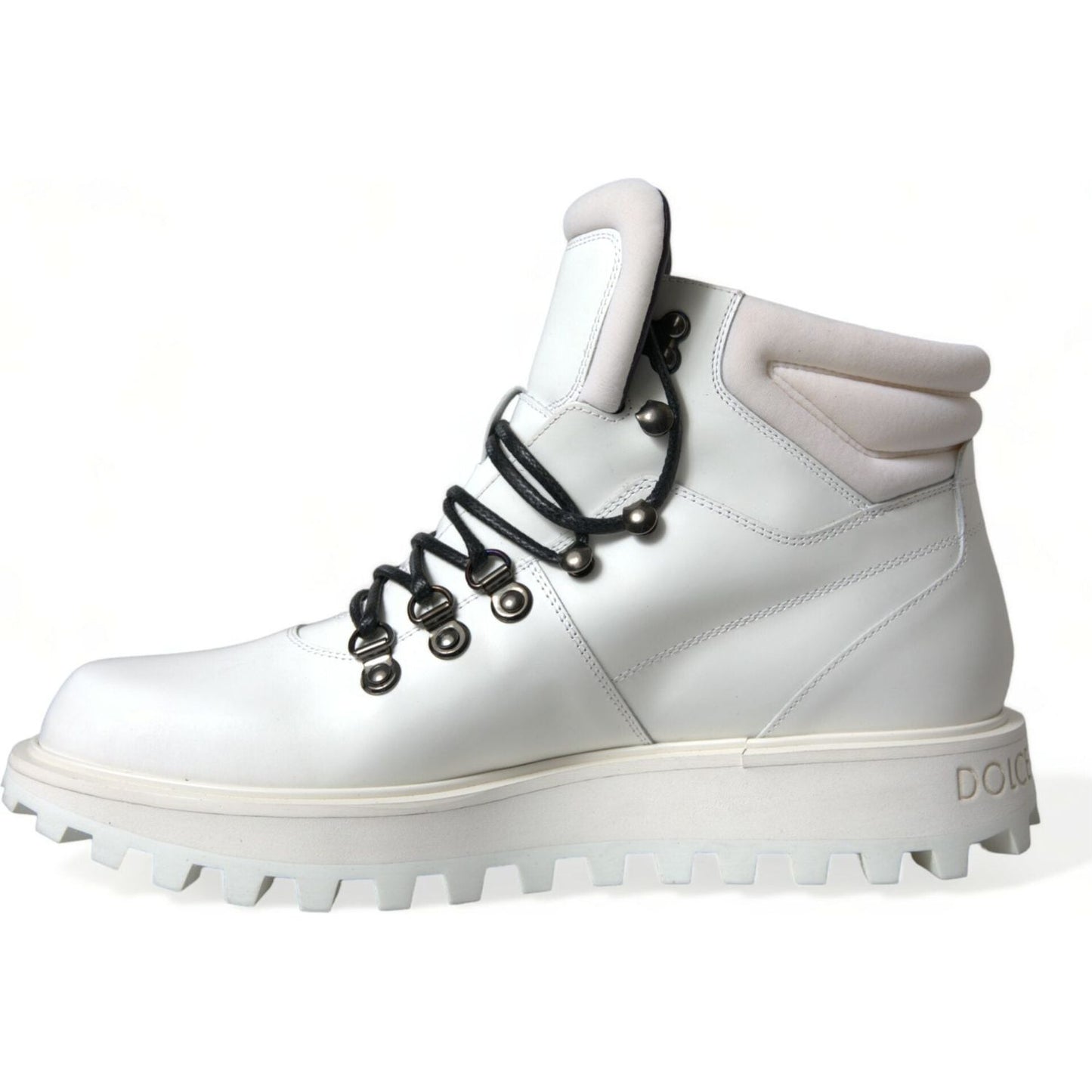 Dolce & Gabbana Elegant White Leather Ankle Boots Dolce & Gabbana Light Gray