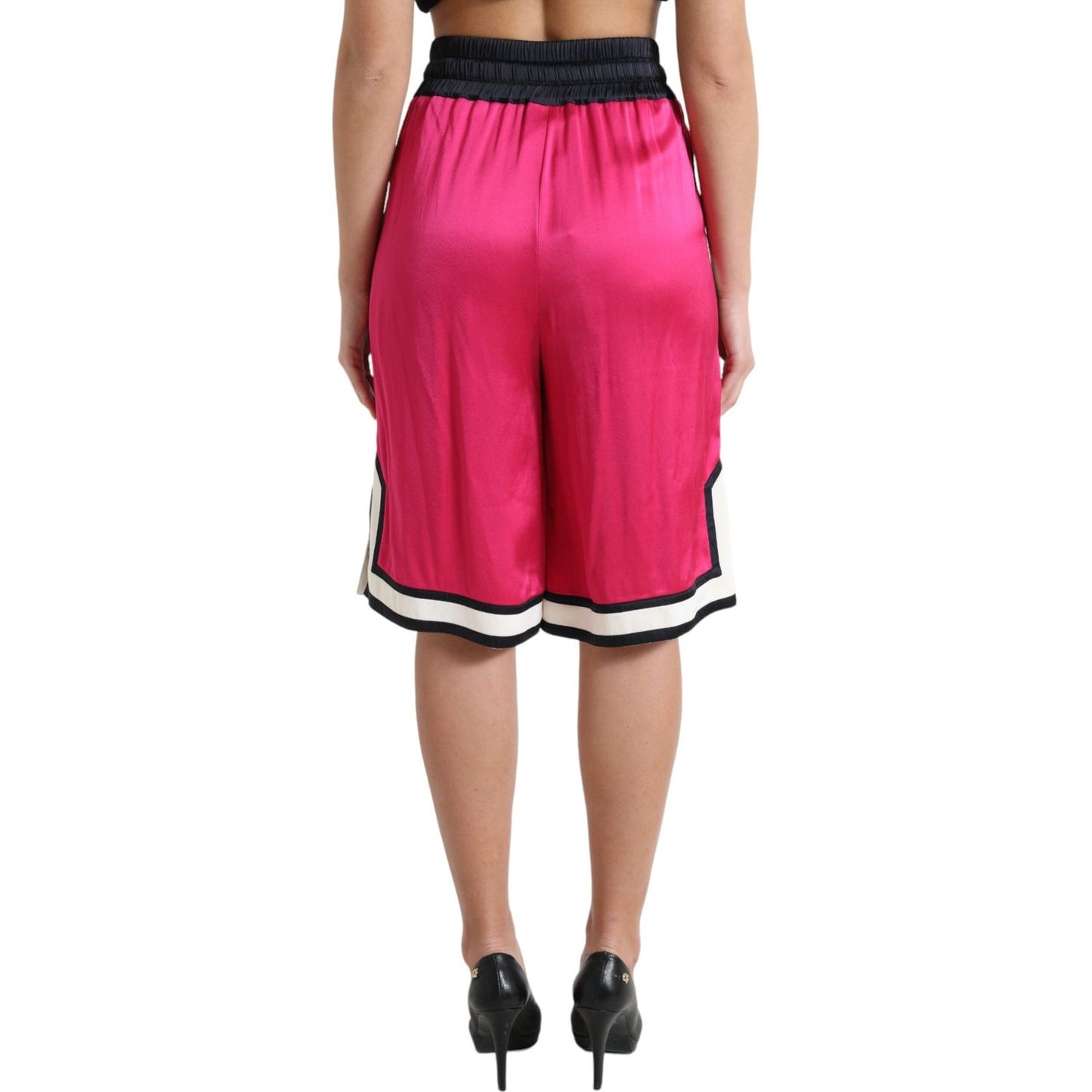 Dolce & Gabbana Pink Viscose Jersey Logo High Waist Shorts PAN74896-40