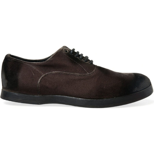 Dolce & Gabbana Brown Velvet Men Lace Up Oxford Dress Shoes