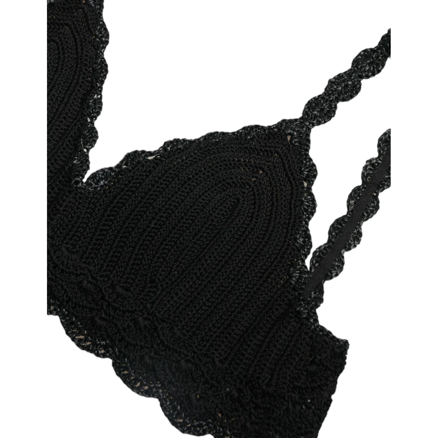 Dolce & Gabbana Black Cotton Bustier Cropped Crochet Tank Top