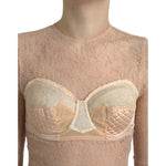 Dolce & Gabbana Beige Nylon Floral Lace Bustier Cropped Top TSH84280-40