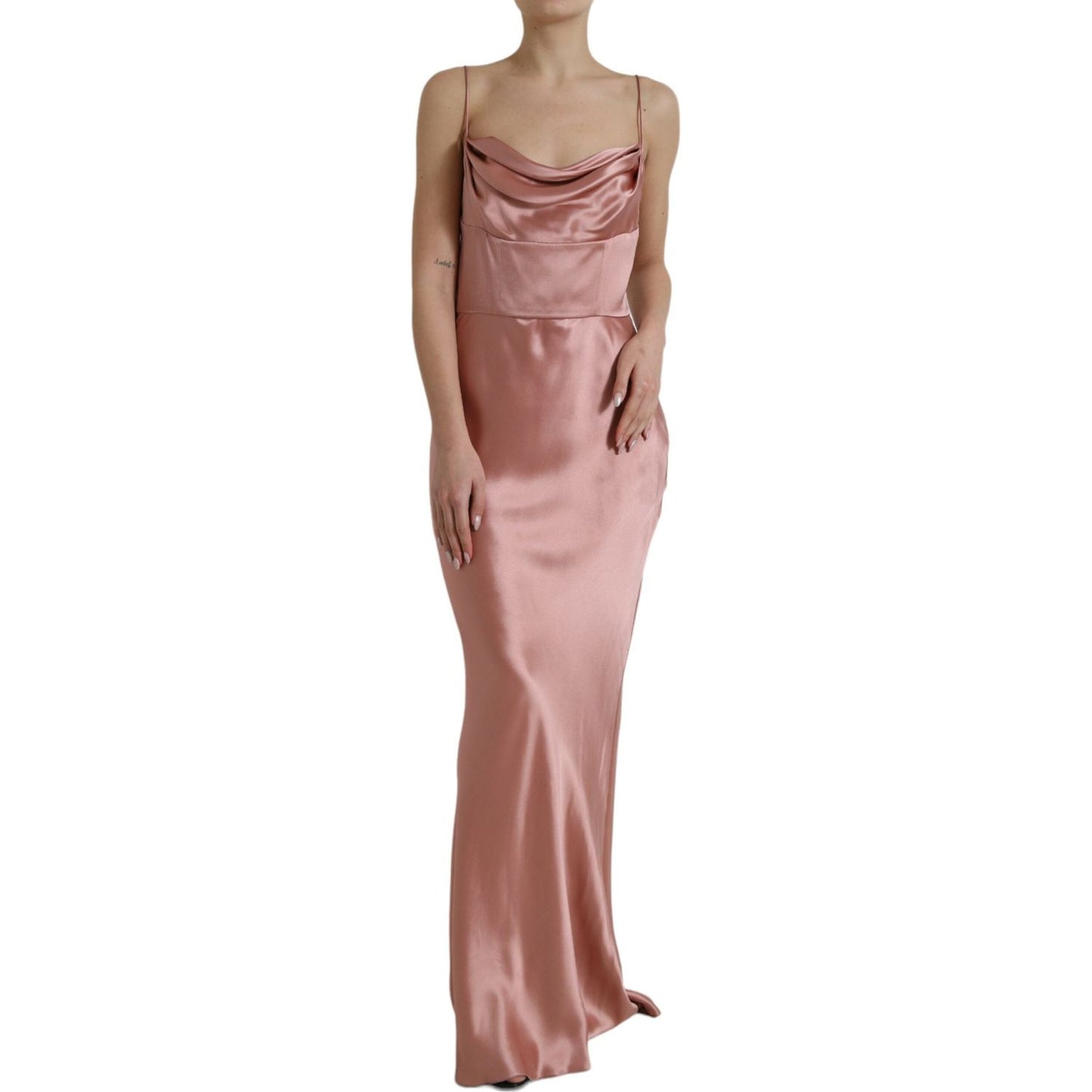 Dolce & Gabbana Pink Silk Spaghetti Straps Long Gown Dress