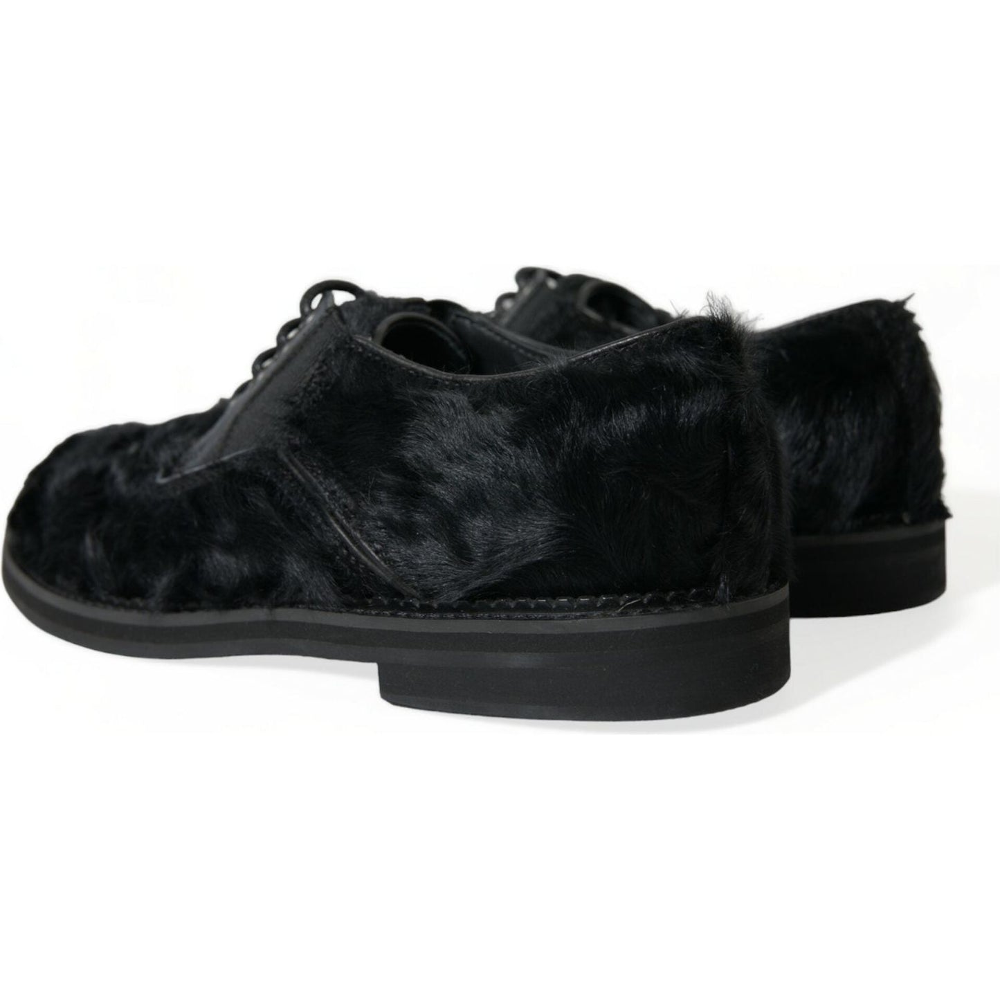 Dolce & Gabbana Elegant Black Fur Derby Dress Shoes for Men Dolce & Gabbana Black