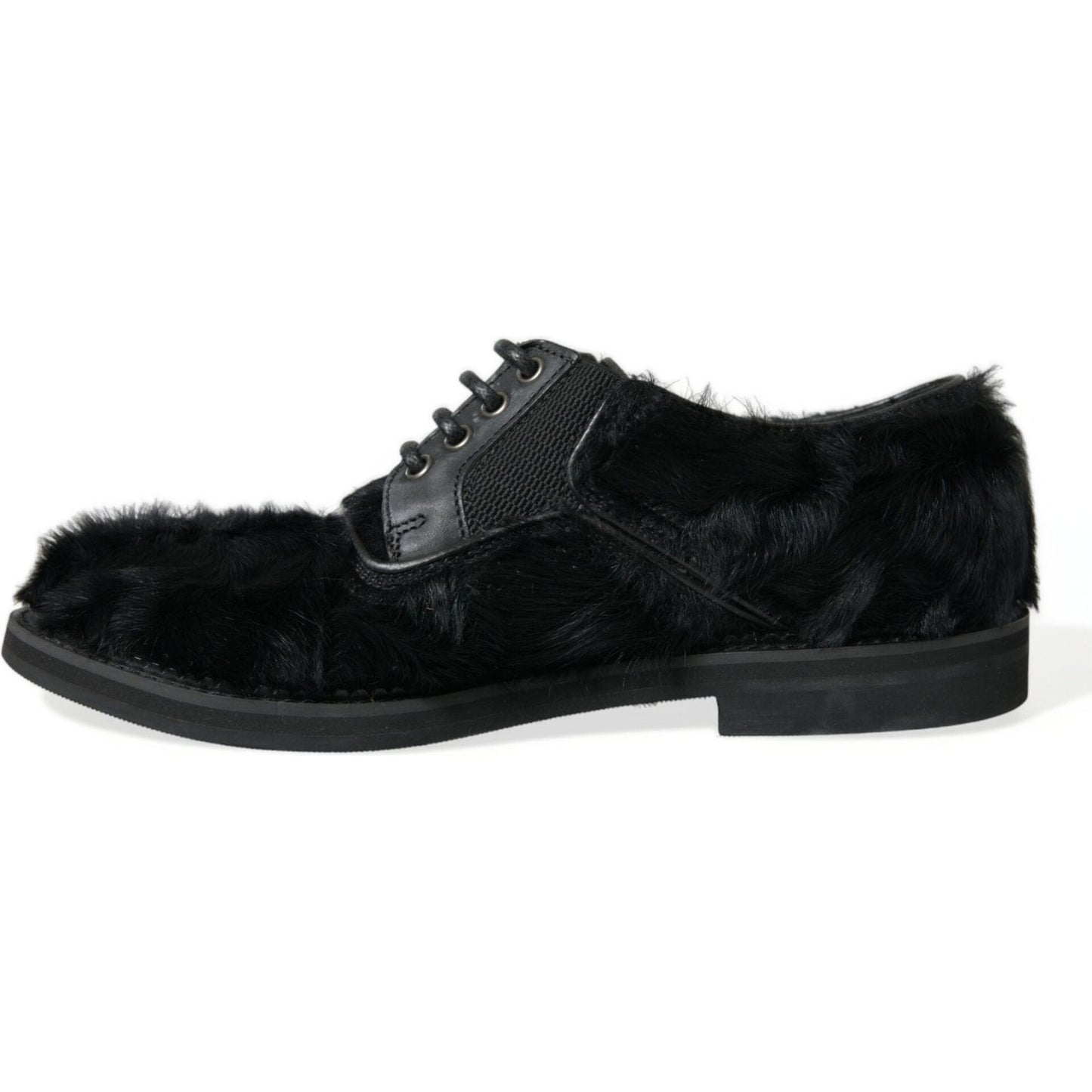 Dolce & Gabbana Elegant Black Fur Derby Dress Shoes for Men Dolce & Gabbana Black