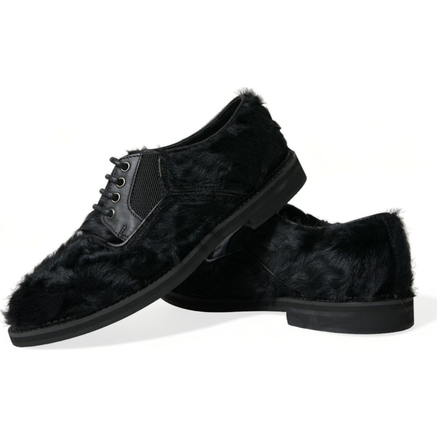 Dolce & Gabbana Elegant Black Fur Derby Dress Shoes for Men Dolce & Gabbana Black
