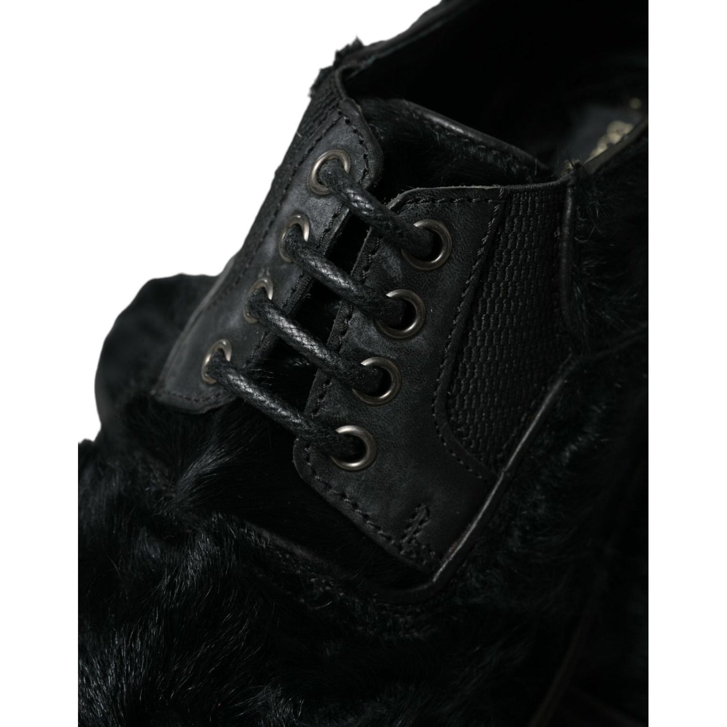 Dolce & Gabbana Elegant Black Fur Derby Dress Shoes for Men Dolce & Gabbana Black