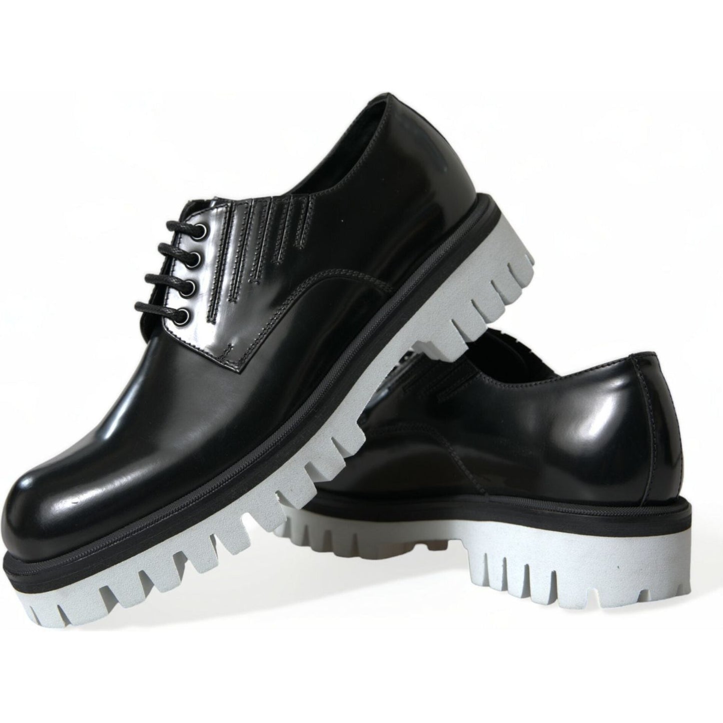 Dolce & Gabbana Sophisticated Black and White Leather Derby Shoes Dolce & Gabbana Light Gray