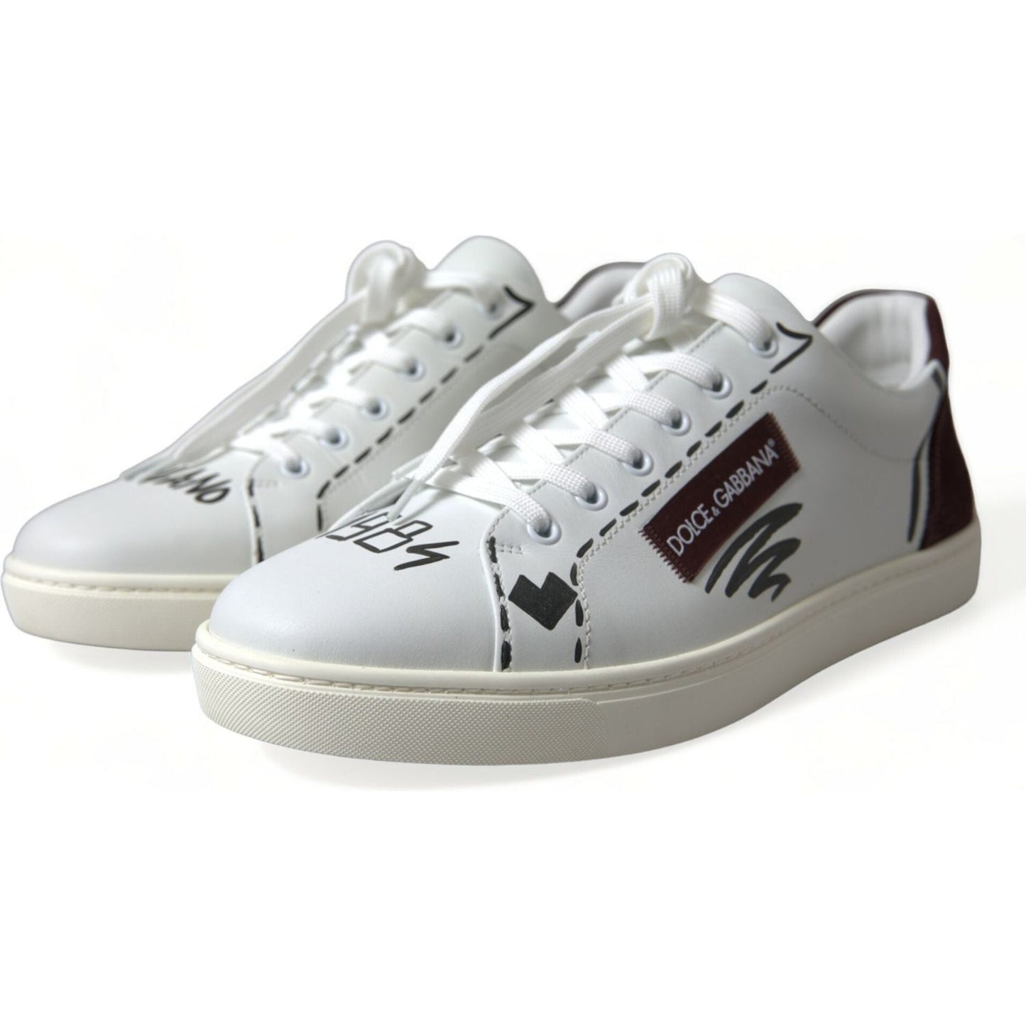 Dolce & Gabbana Exclusive White Bordeaux Low Top Sneakers Dolce & Gabbana Gray