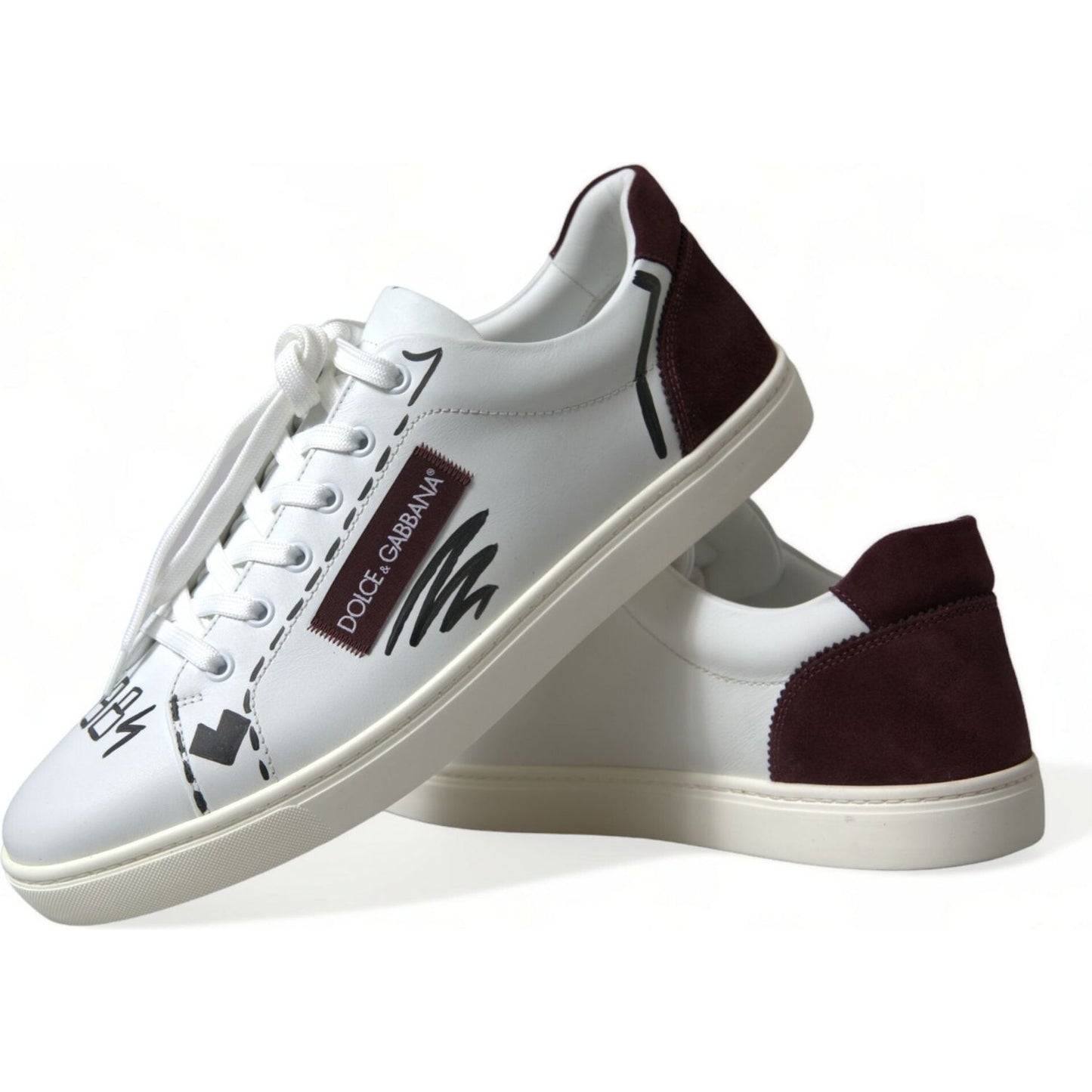 Dolce & Gabbana Exclusive White Bordeaux Low Top Sneakers Dolce & Gabbana Gray