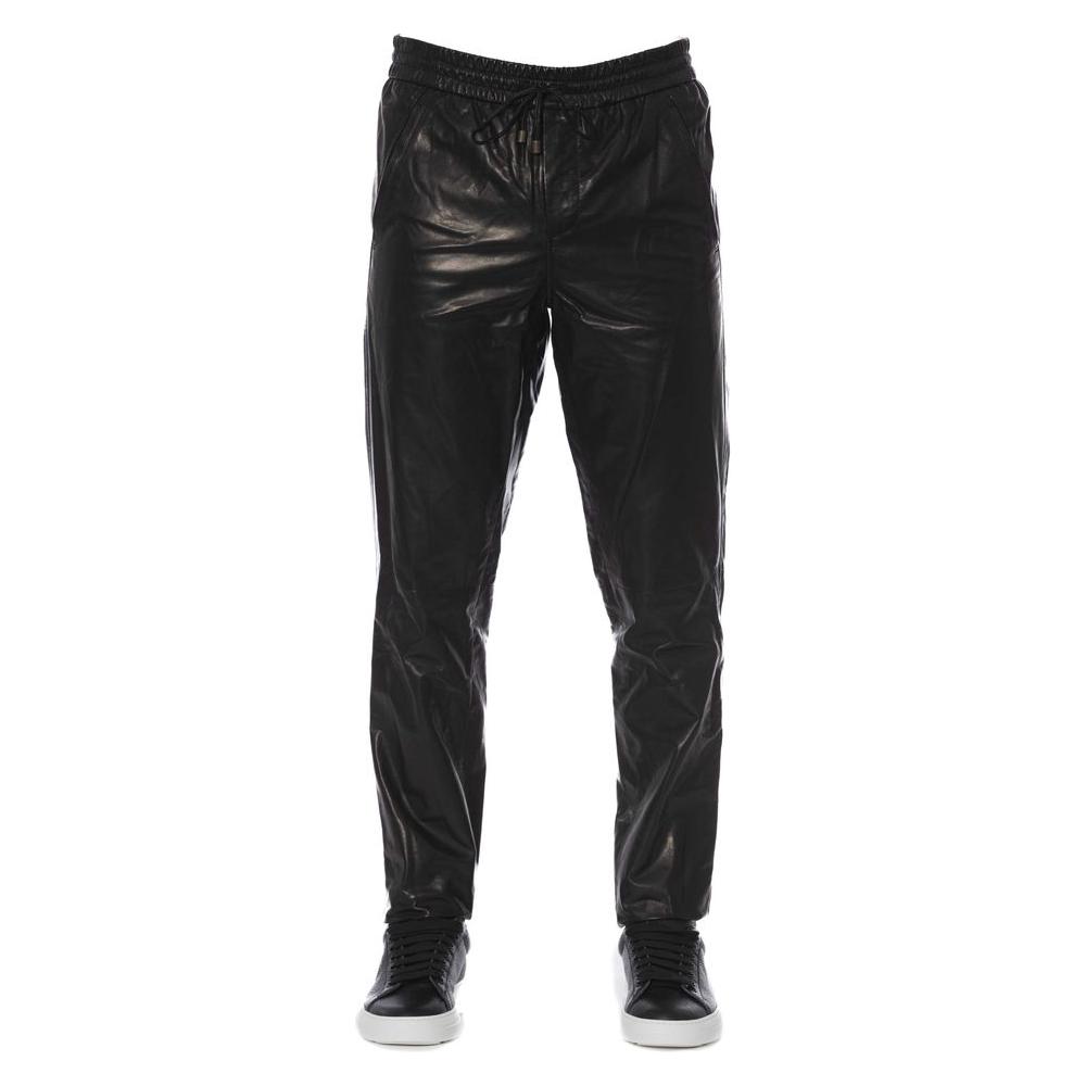 Trussardi Sleek Black Leather Trousers for Men TR-24082-IT50-FBB-176