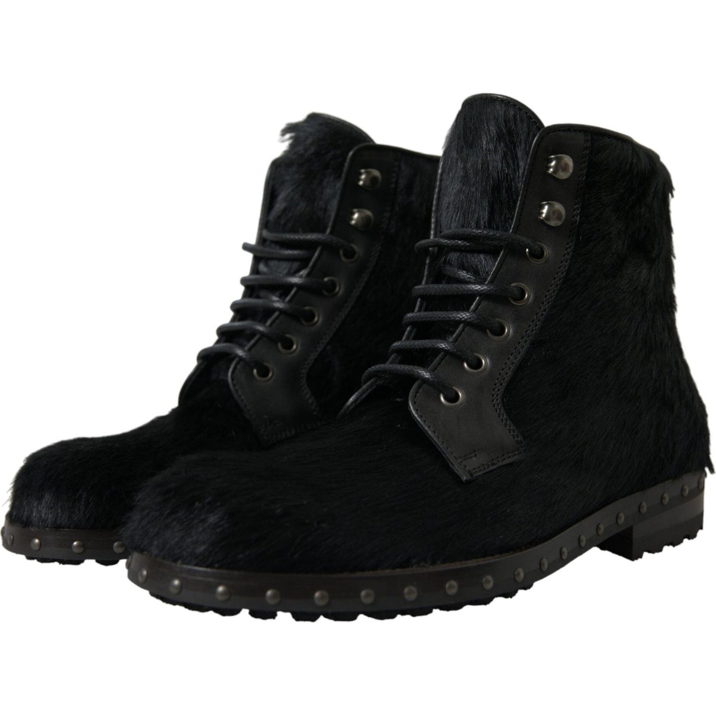 Dolce & Gabbana Elegant Black Calf Leather Lace-Up Boots Dolce & Gabbana Black