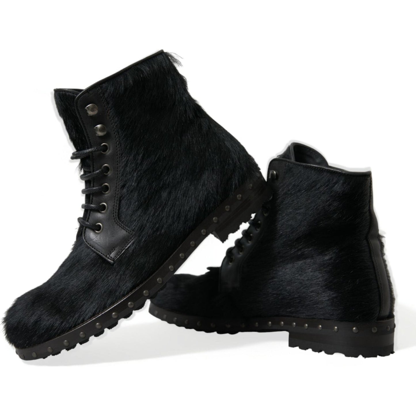 Dolce & Gabbana Elegant Black Calf Leather Lace-Up Boots Dolce & Gabbana Black