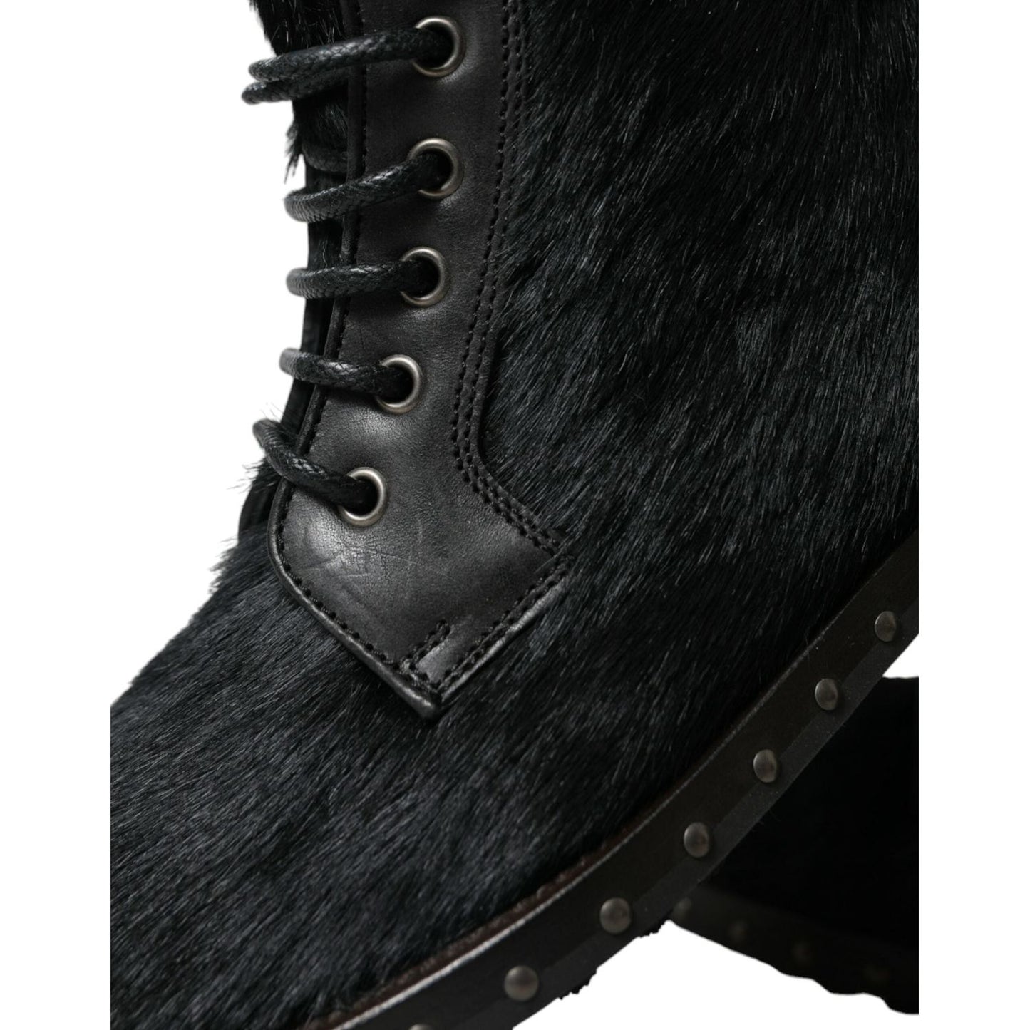 Dolce & Gabbana Elegant Black Calf Leather Lace-Up Boots Dolce & Gabbana Black