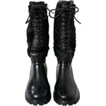 Dolce & Gabbana Black Rubber Lace Up Shearling Rain Boots Shoes MV5587-44