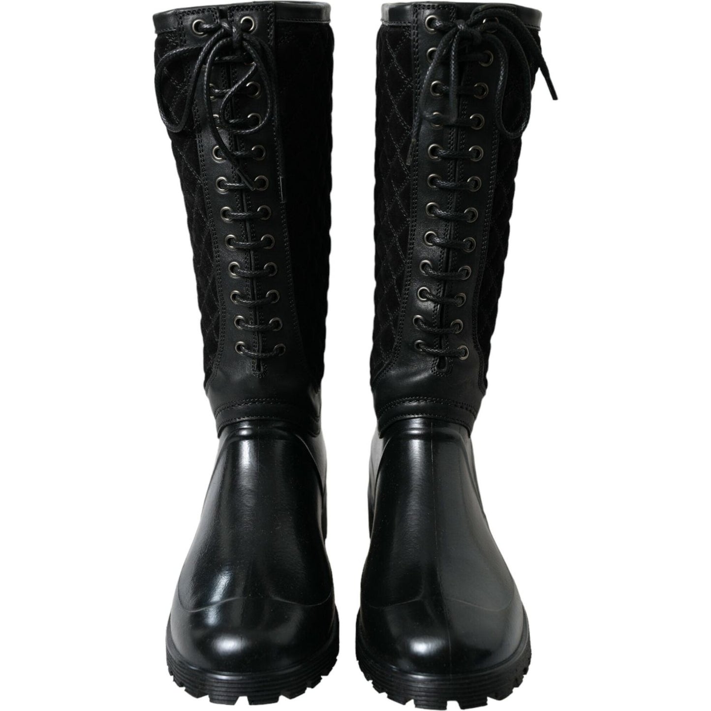 Dolce & Gabbana Elegant Quilted Lace-Up Rain Boots Dolce & Gabbana Black
